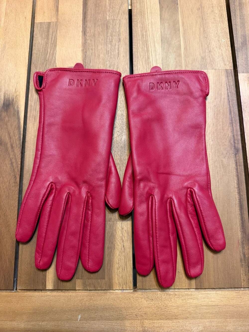 DKNY Women's Red Leather Gloves Size M